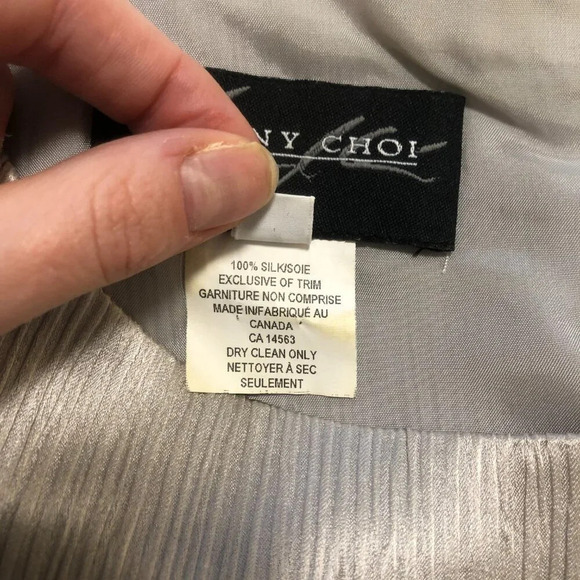 Vintage Silk Luxe Sunny Choi Silver Sheath Sleeveless Dress Ruffle Hem Size 10 - Picture 9 of 9